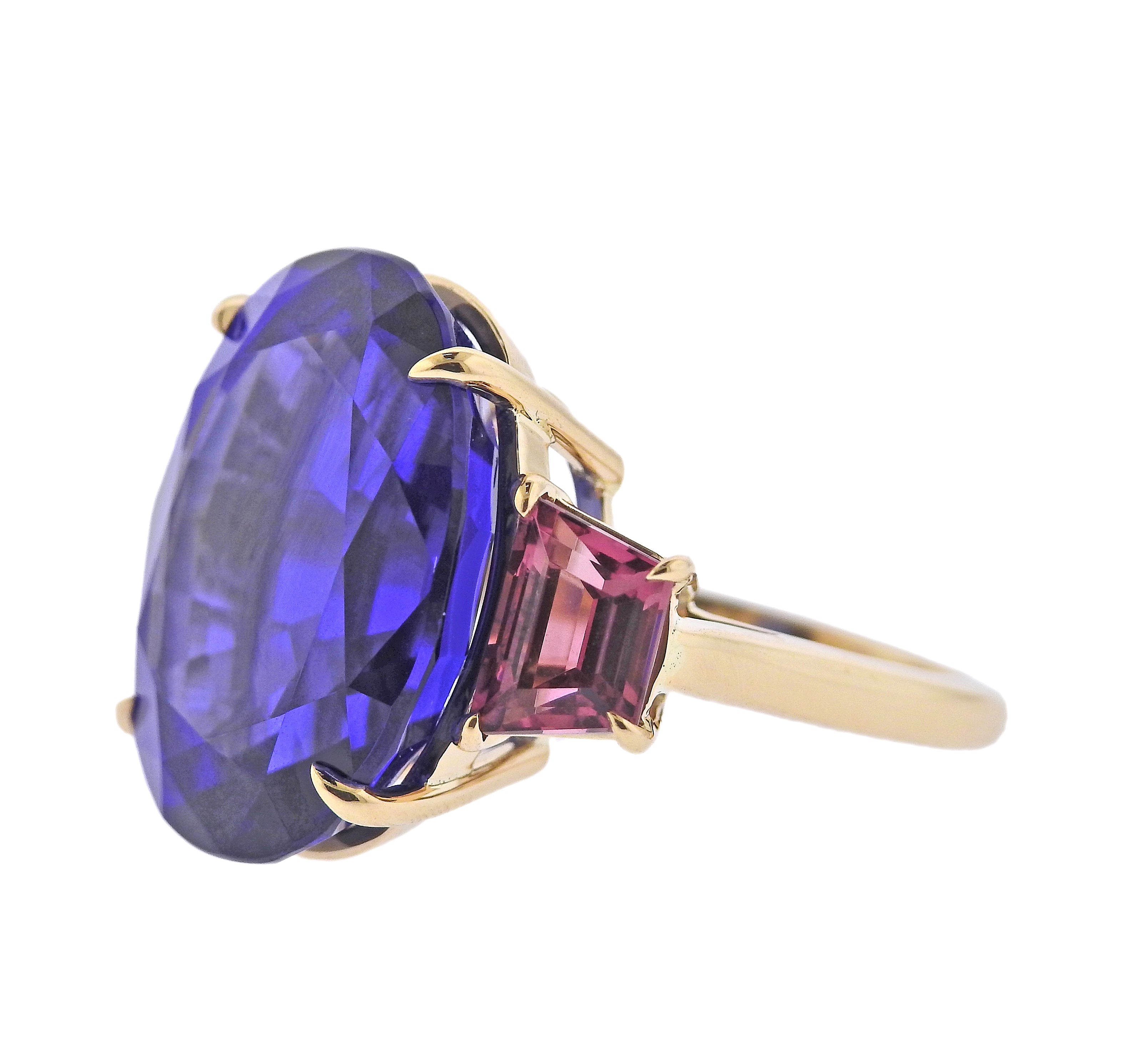 Seaman Schepps GIA 24.03ct Tanzanite Tourmaline Gold Ring