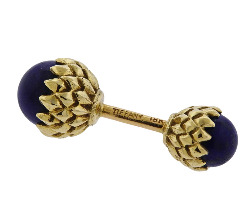Tiffany & Co Schlumbeger Lapis Gold Acorn Cufflinks - Oak Gem