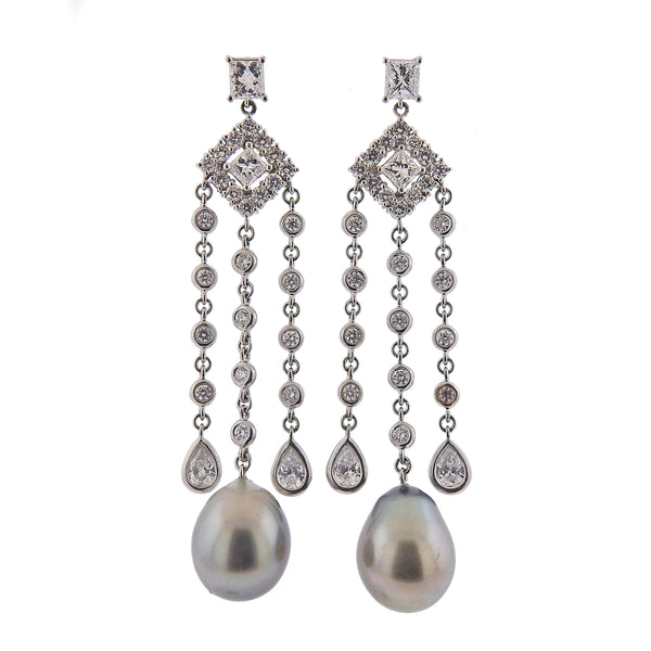 Assael South Sea Tahitian Pearl Diamond Gold Chandelier Earrings - Oak Gem