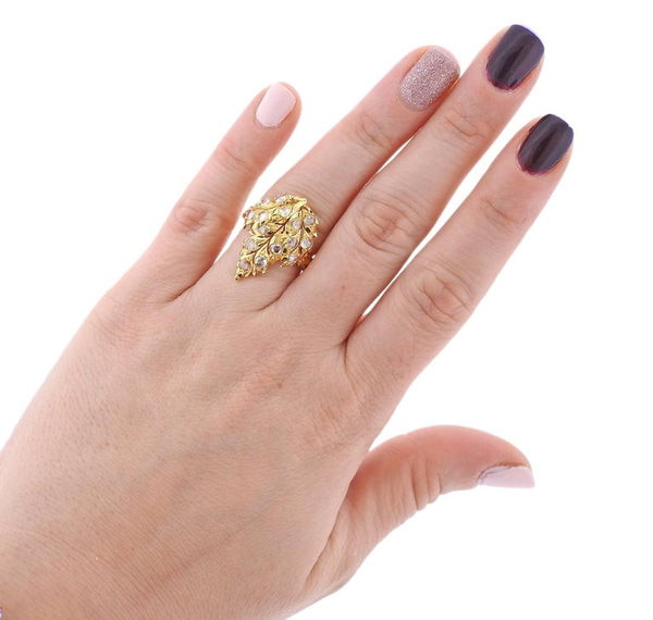 Buccellati Rose Cut Diamond Leaf Gold Ring - Oak Gem