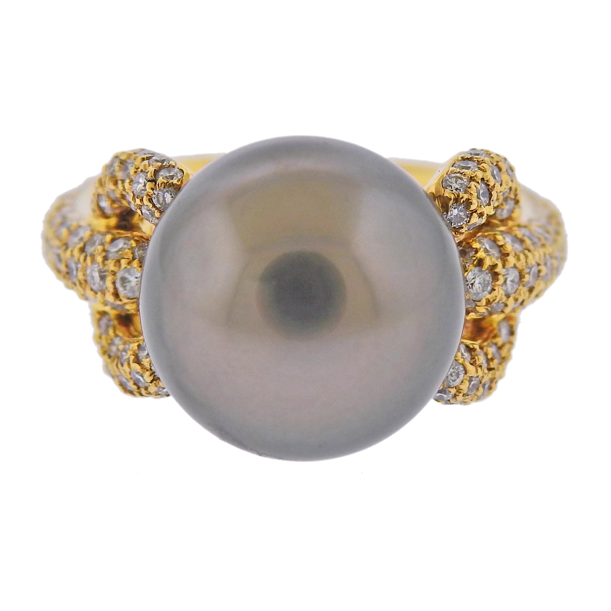 Assael South Sea Tahitian Pearl Diamond Gold Cocktail Ring – Oak Gem