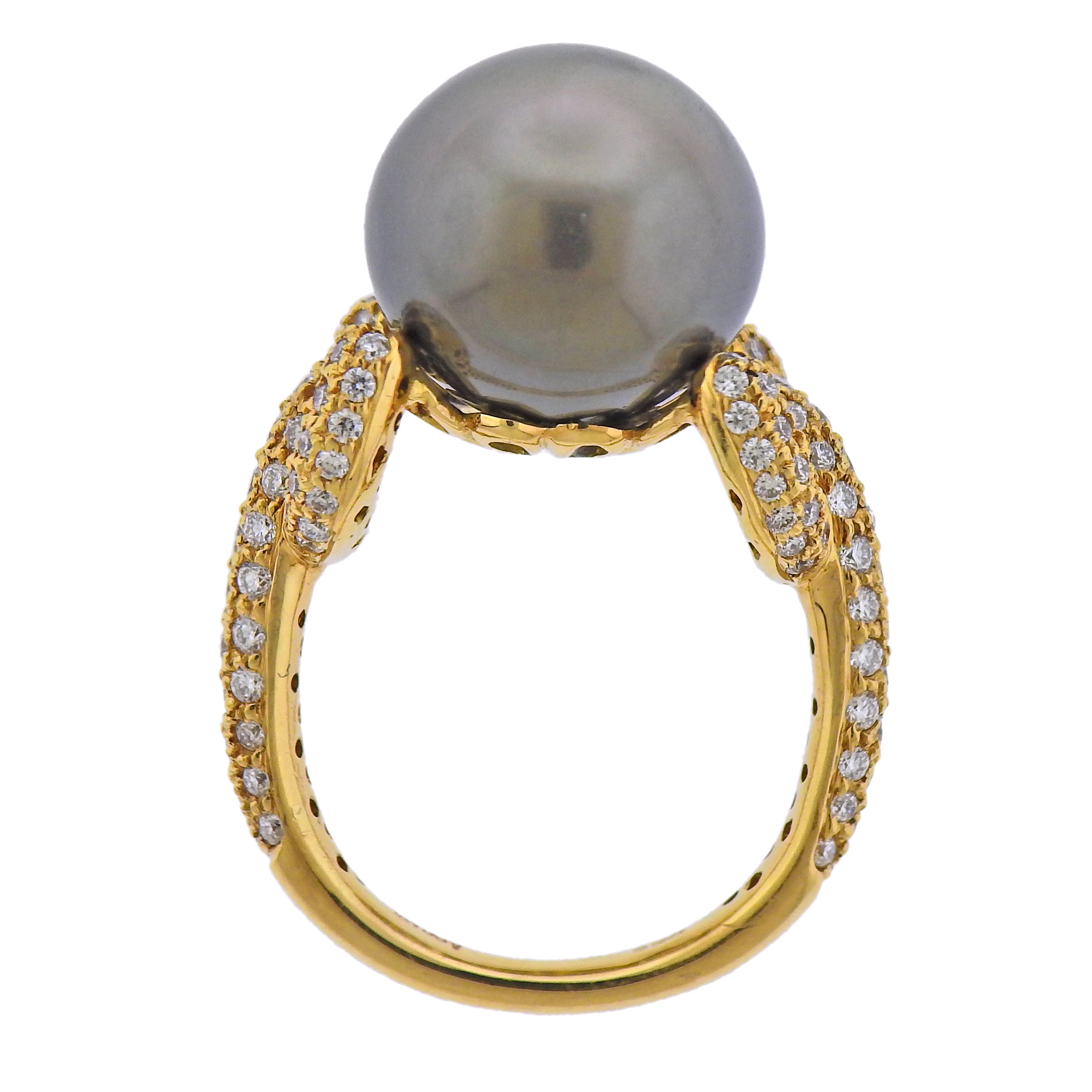 Assael South Sea Tahitian Pearl Diamond Gold Cocktail Ring - Oak Gem