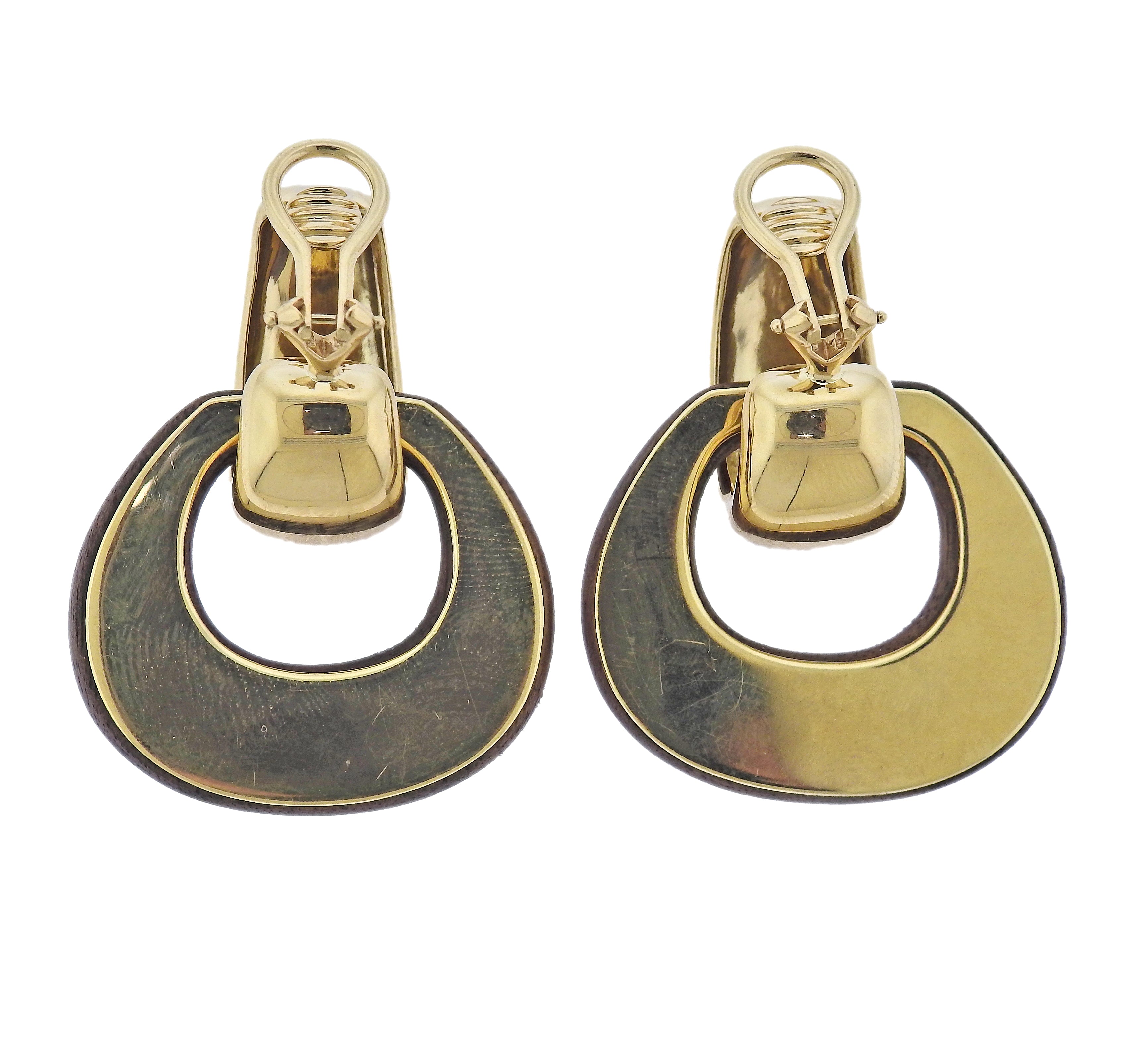 Seaman Schepps Madison Reversible Wood Gold Buckle Earrings