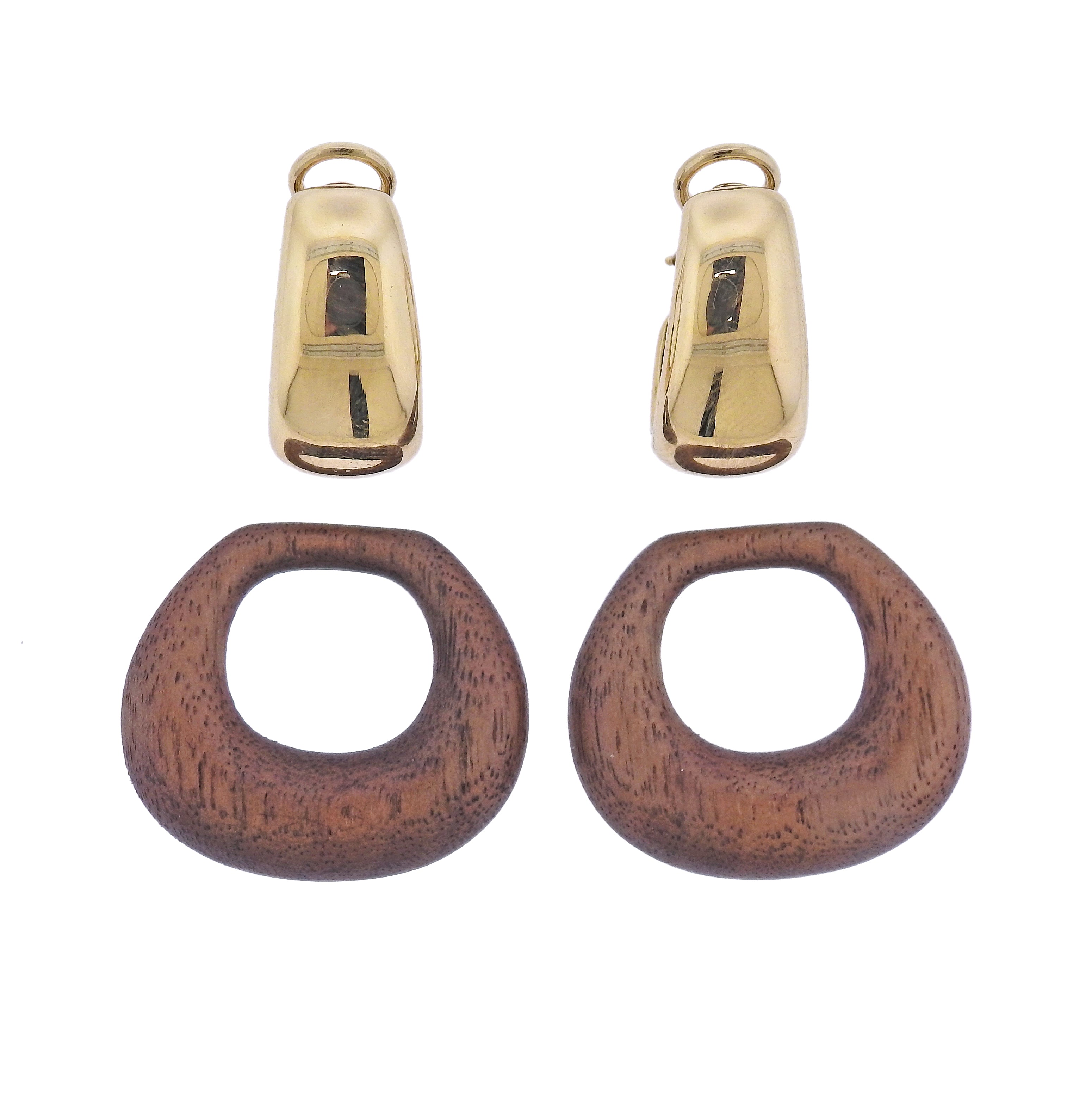 Seaman Schepps Madison Reversible Wood Gold Buckle Earrings