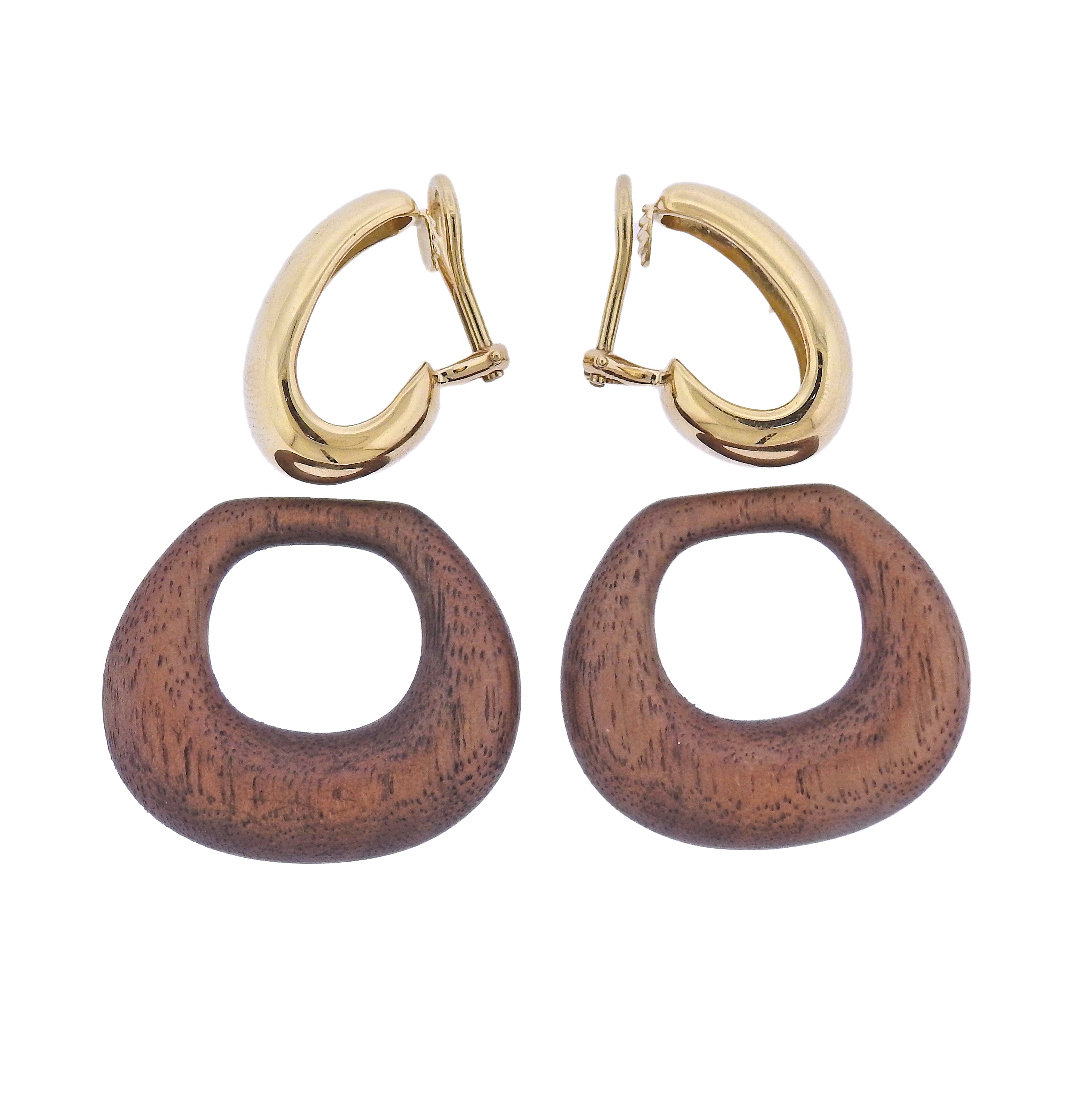 Seaman Schepps Madison Reversible Wood Gold Buckle Earrings