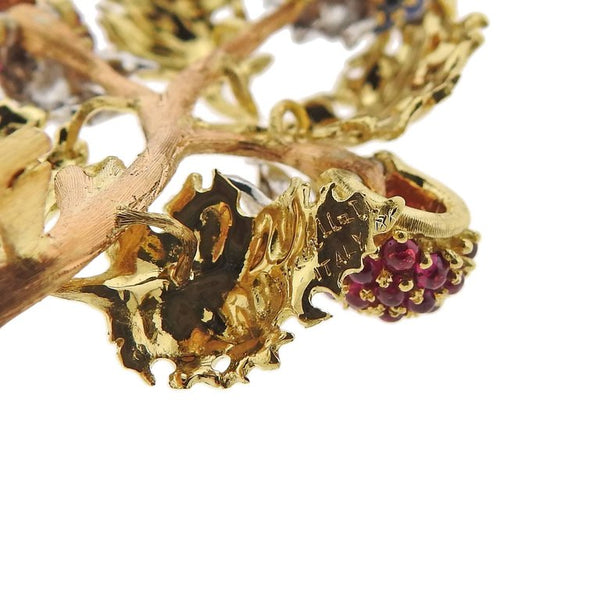 Buccellati Ruby Sapphire Tri Color Gold Brooch Pin - Oak Gem
