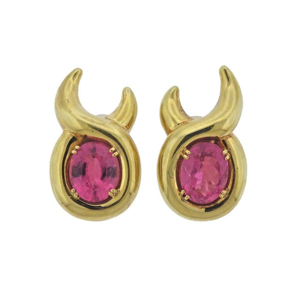 Verdura Pink Tourmaline Gold Earrings - Oak Gem
