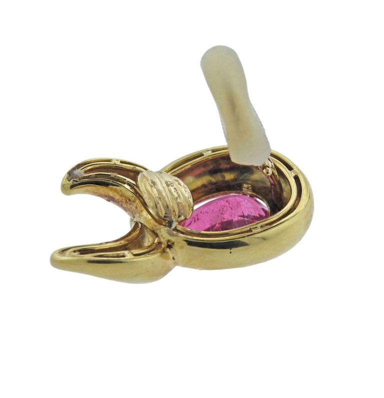 Verdura Pink Tourmaline Gold Earrings - Oak Gem