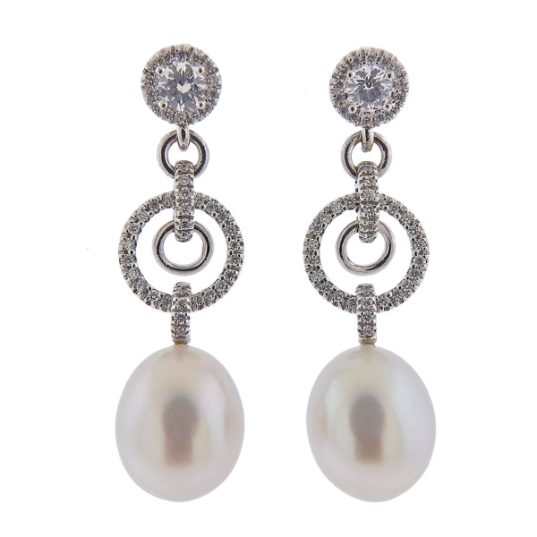 Assael Diamond South Sea Pearl Gold Long Drop Earrings - Oak Gem