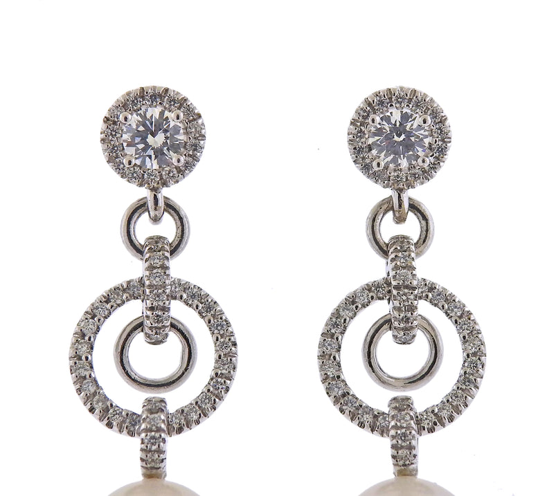 Assael Diamond South Sea Pearl Gold Long Drop Earrings - Oak Gem