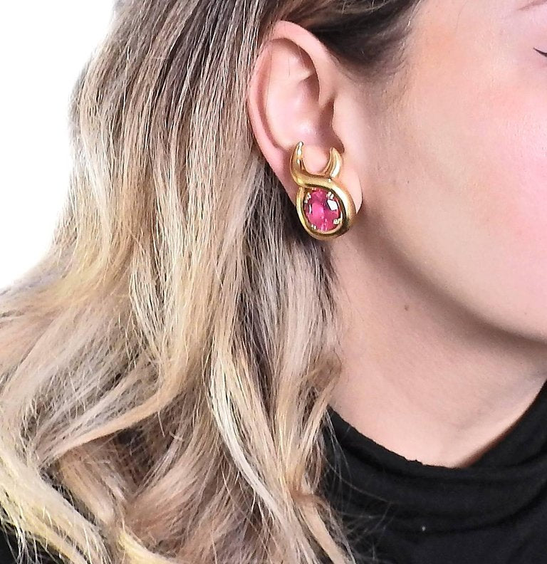 Verdura Pink Tourmaline Gold Earrings - Oak Gem