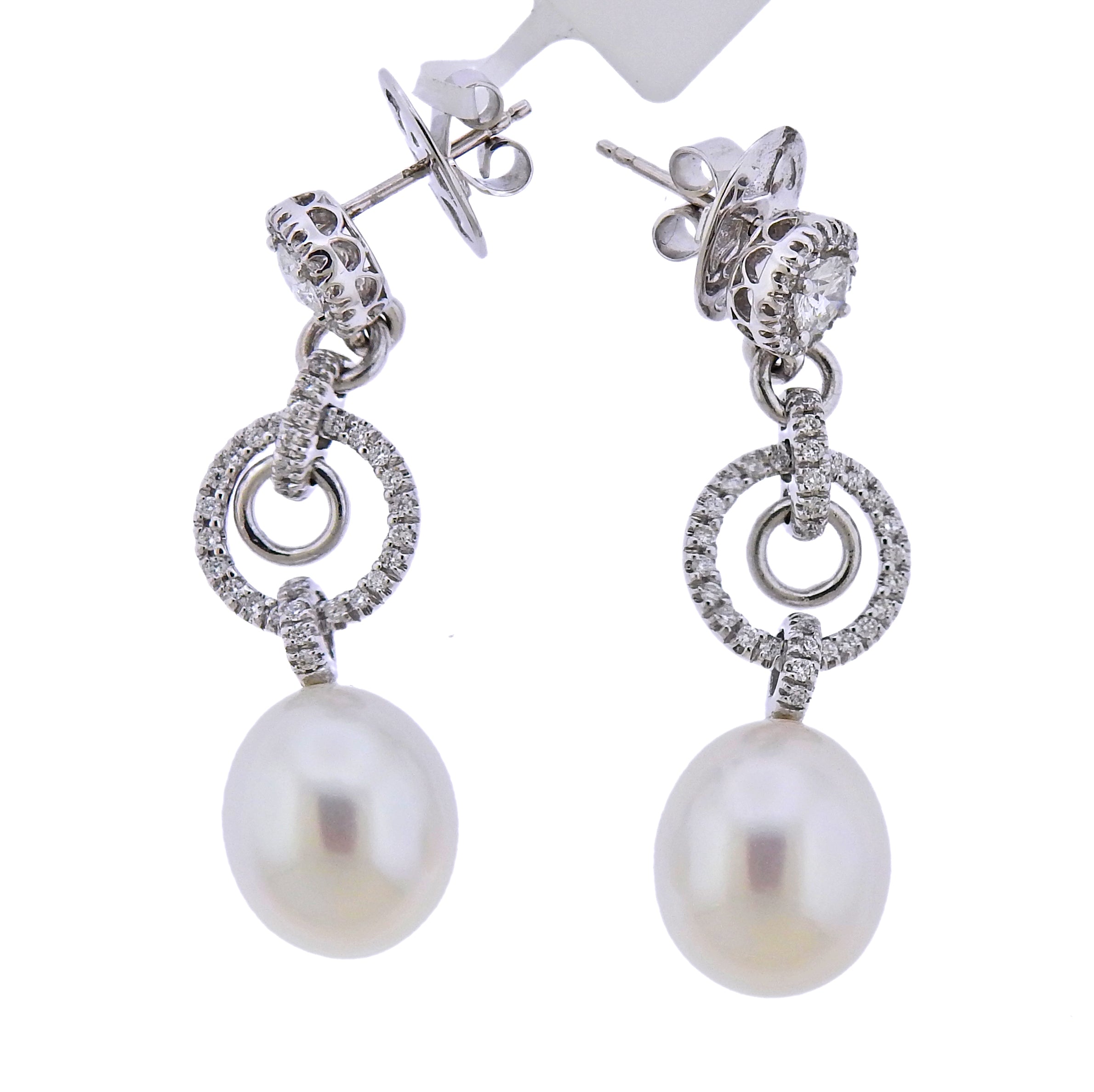 Assael Diamond South Sea Pearl Gold Long Drop Earrings - Oak Gem