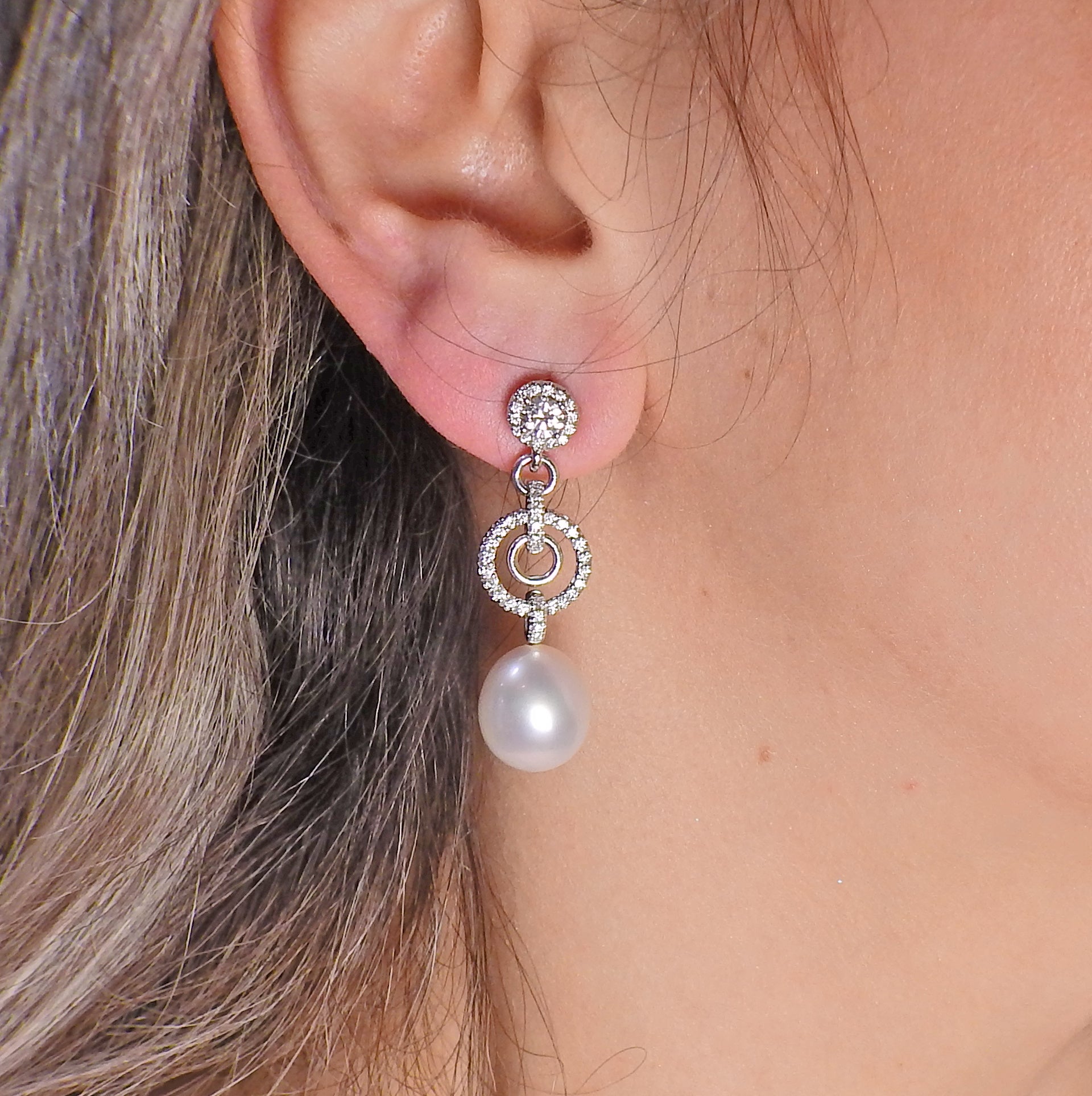 Assael Diamond South Sea Pearl Gold Long Drop Earrings - Oak Gem