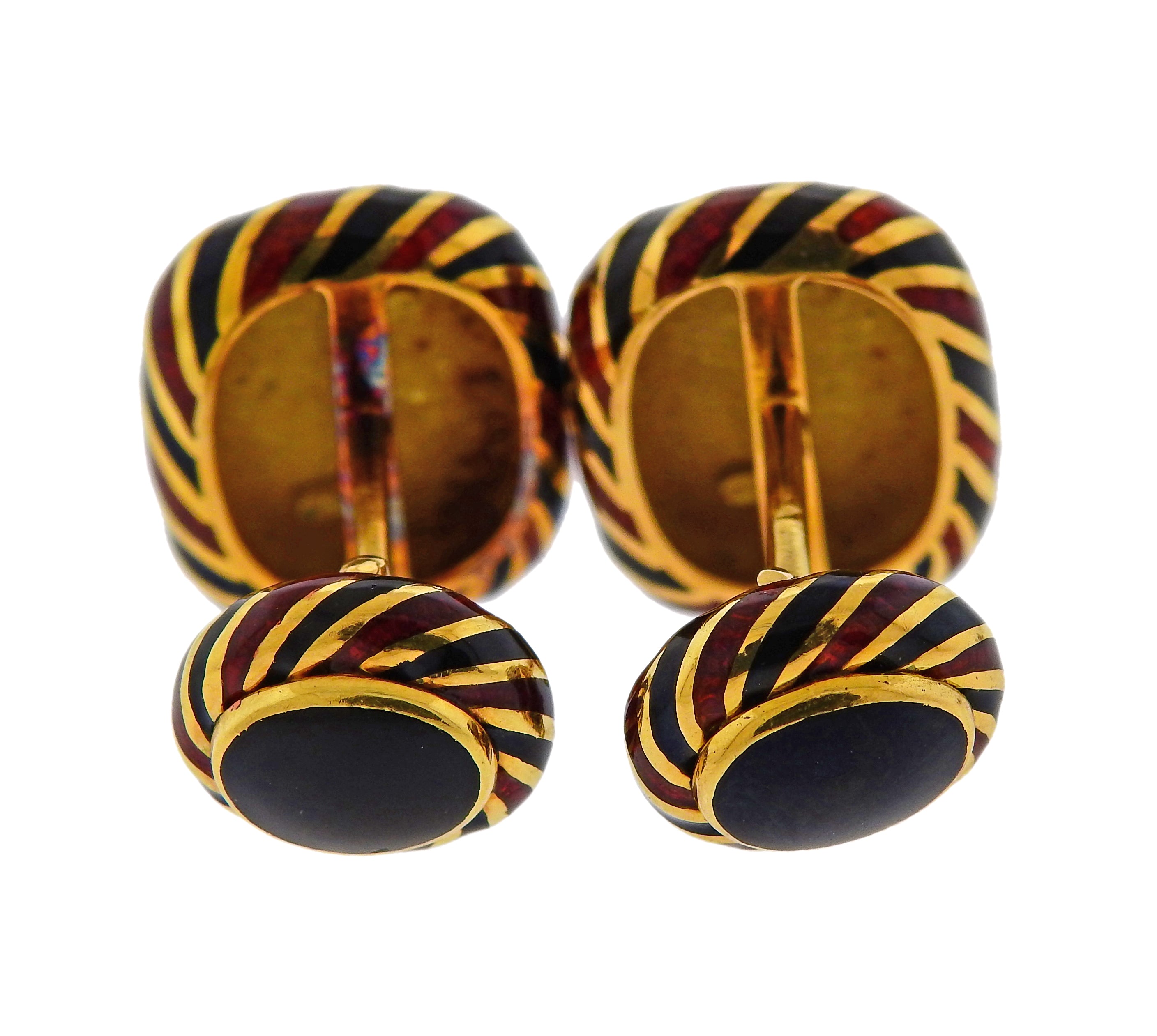 David Webb Enamel Gold Cufflinks Stud Set - Oak Gem