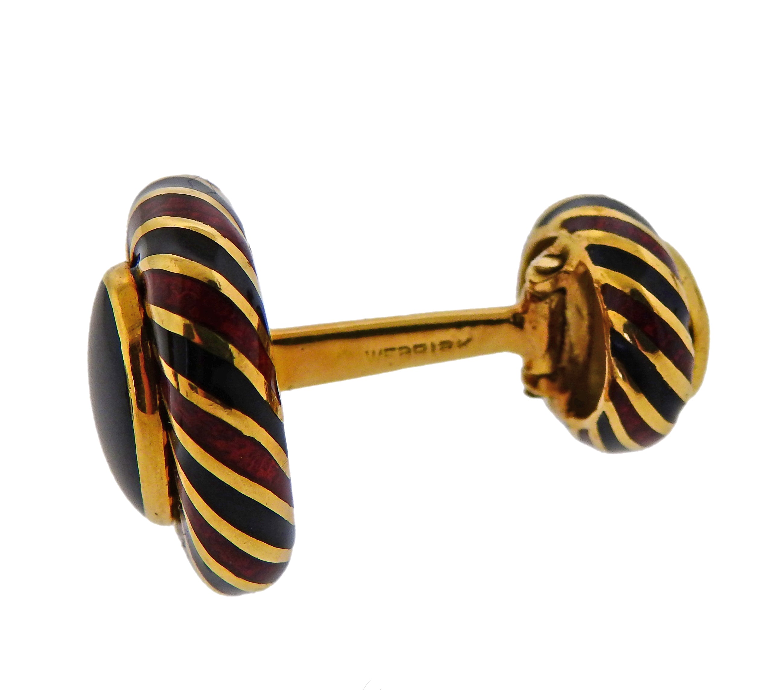 David Webb Enamel Gold Cufflinks Stud Set - Oak Gem