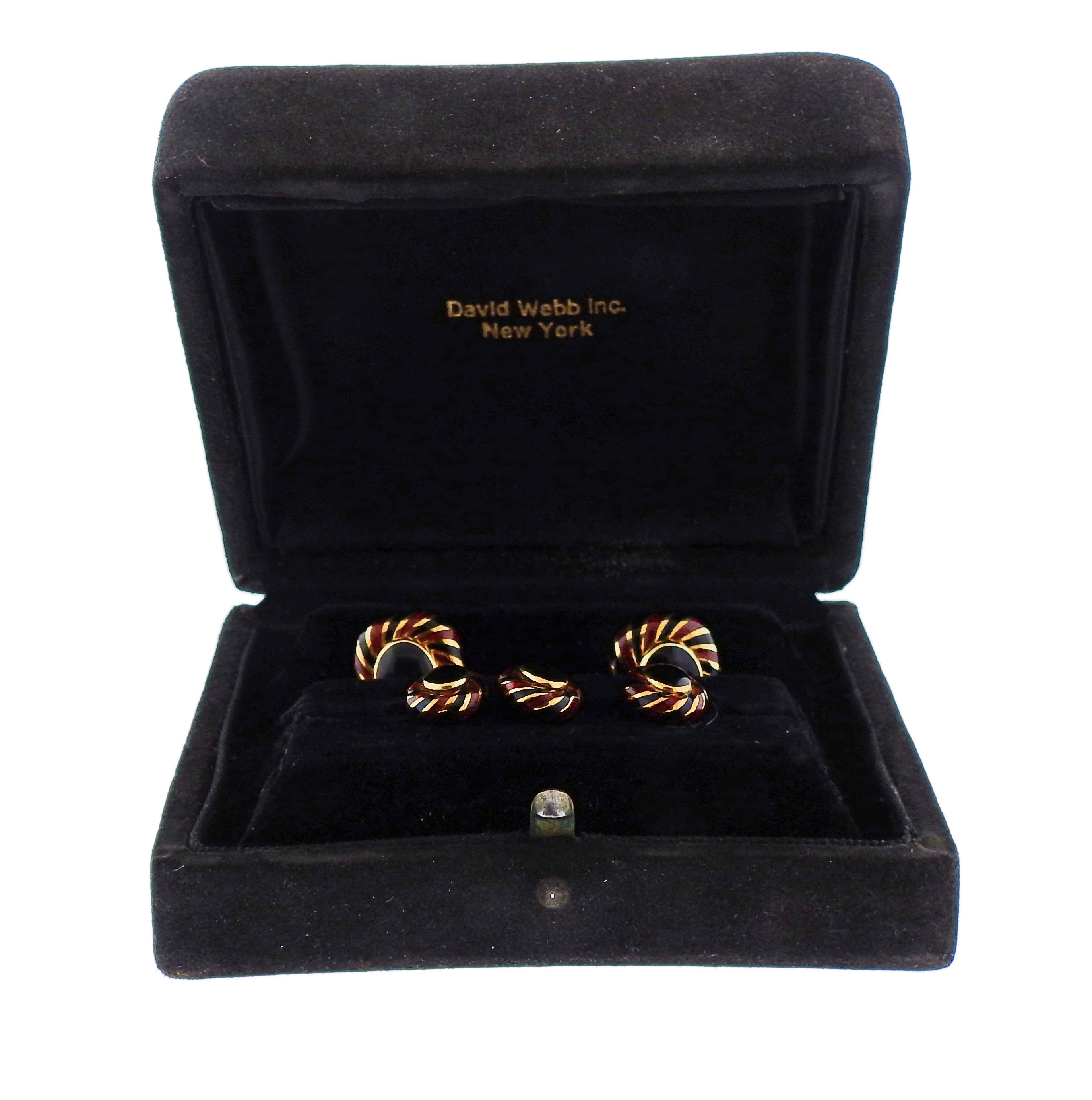 David Webb Enamel Gold Cufflinks Stud Set - Oak Gem