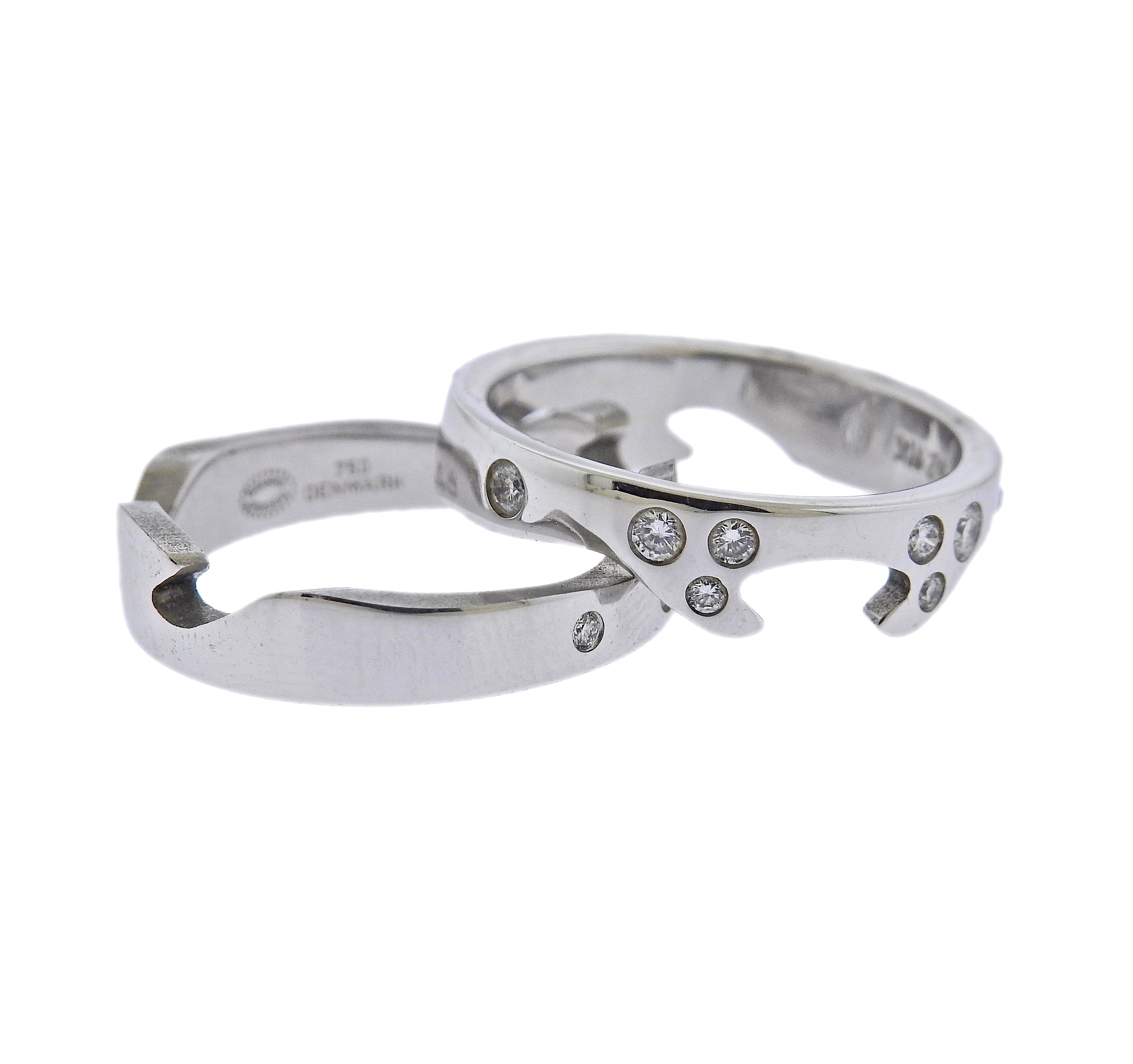 Georg Jensen Fusion White Gold Diamond Puzzle Ring Set #1367