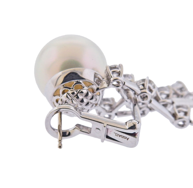 Assael Diamond South Sea Pearl Gold Drop Earrings - Oak Gem