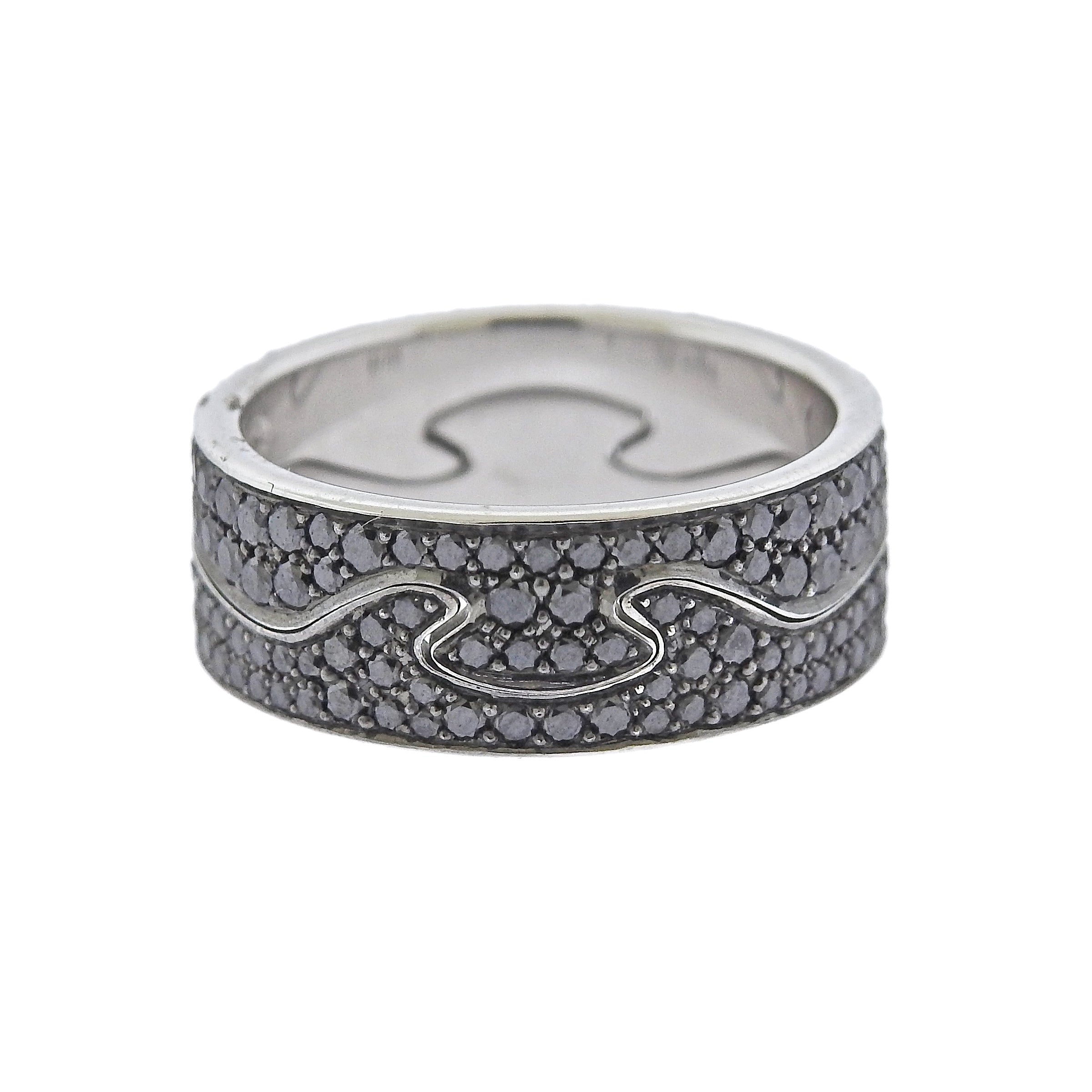Georg Jensen Fusion Gold Black Diamond Puzzle Ring Set #1370 A