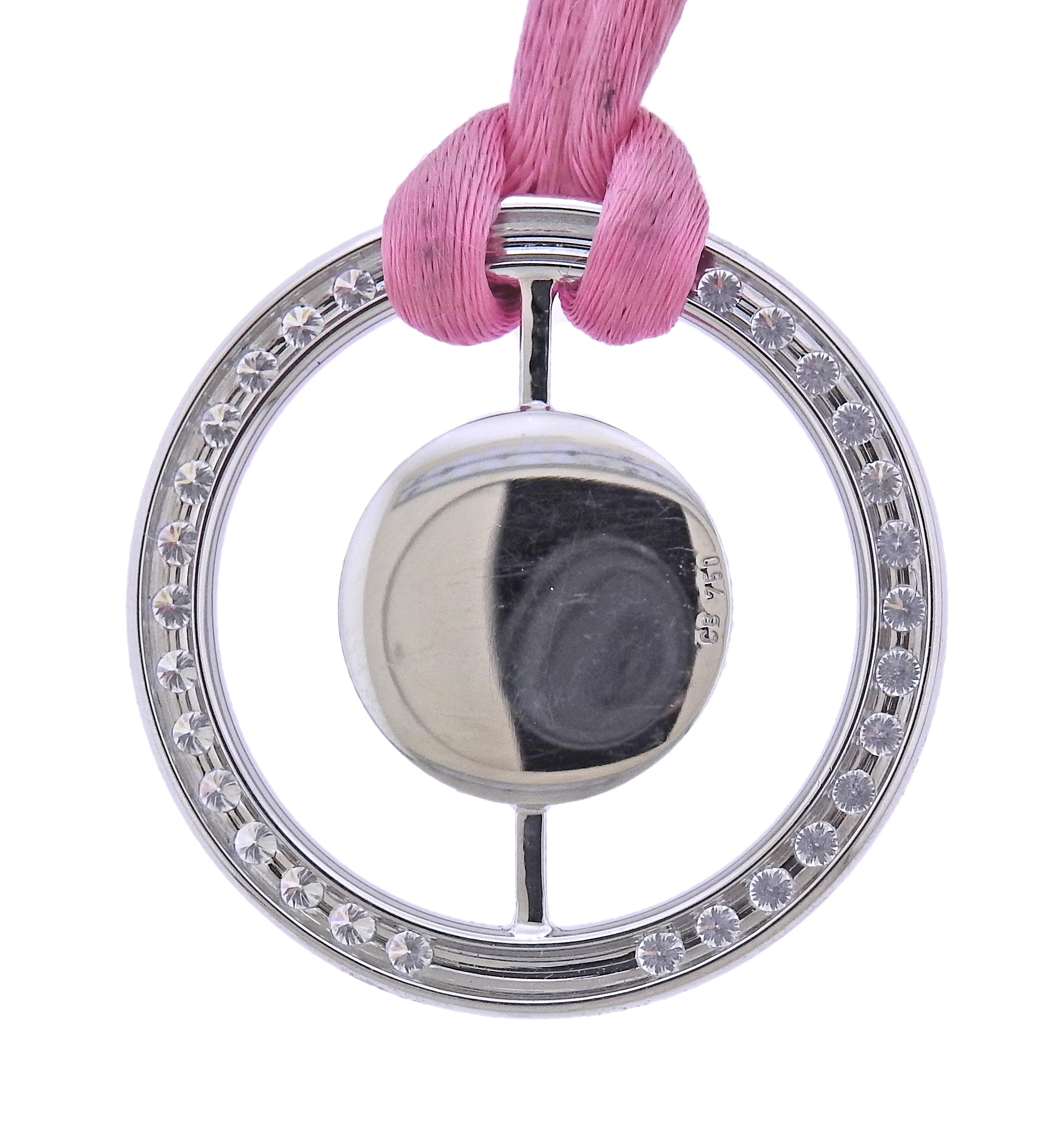 Bucherer Gold Diamond Rose Quartz Pendant Silk Cord Necklace