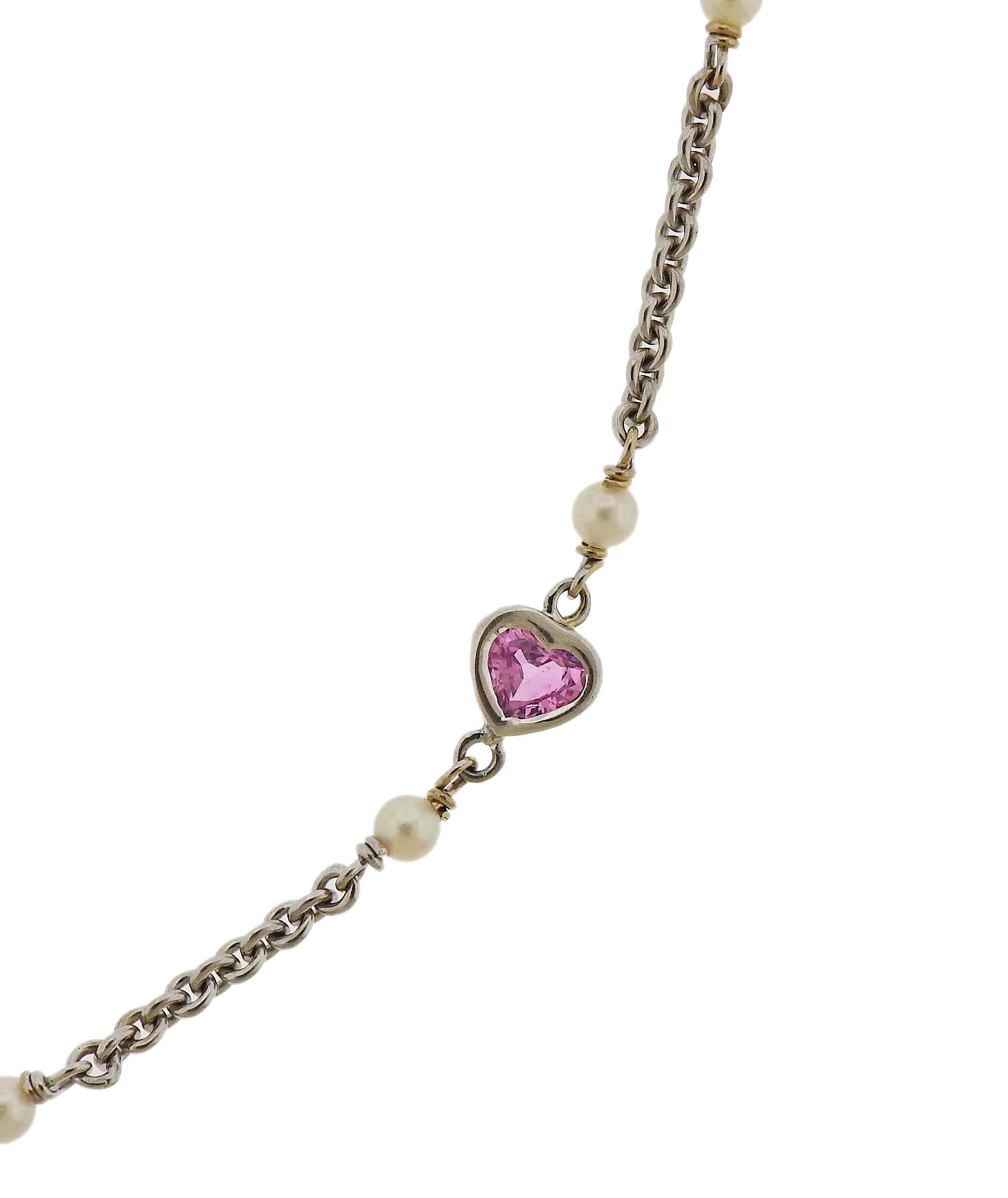 Assael Prince Dimitri 8.66ctw Pink Blue Sapphire Pearl Gold Pendant Necklace - Oak Gem