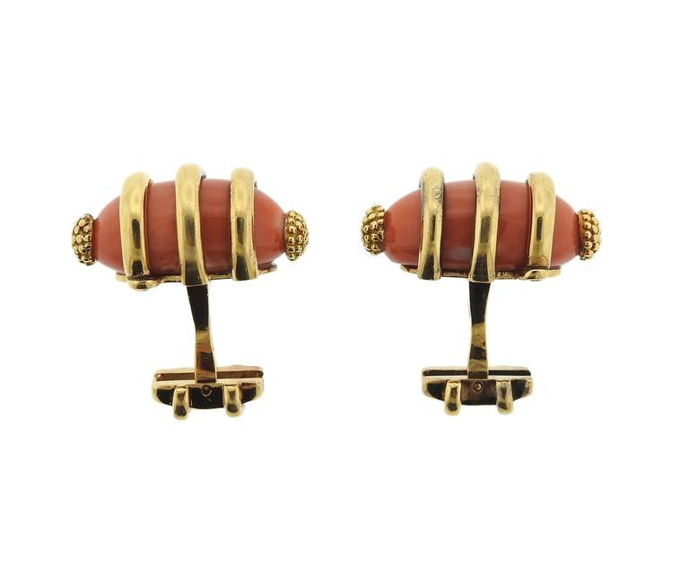 Massive French Gold Coral Cufflinks - Oakgem.com