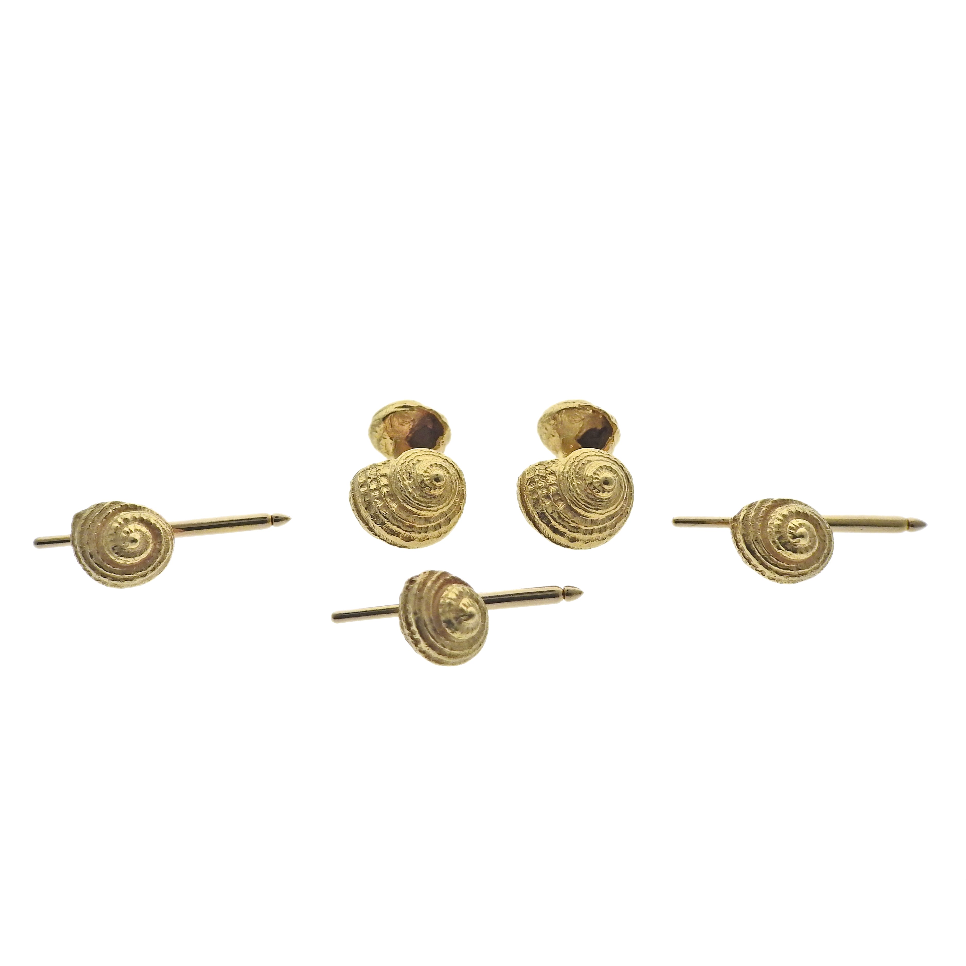 Vintage Tiffany & Co 18k Gold Seashell Cufflinks Stud Set