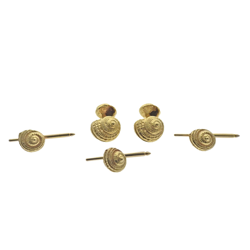 Vintage Tiffany & Co 18k Gold Seashell Cufflinks Stud Set