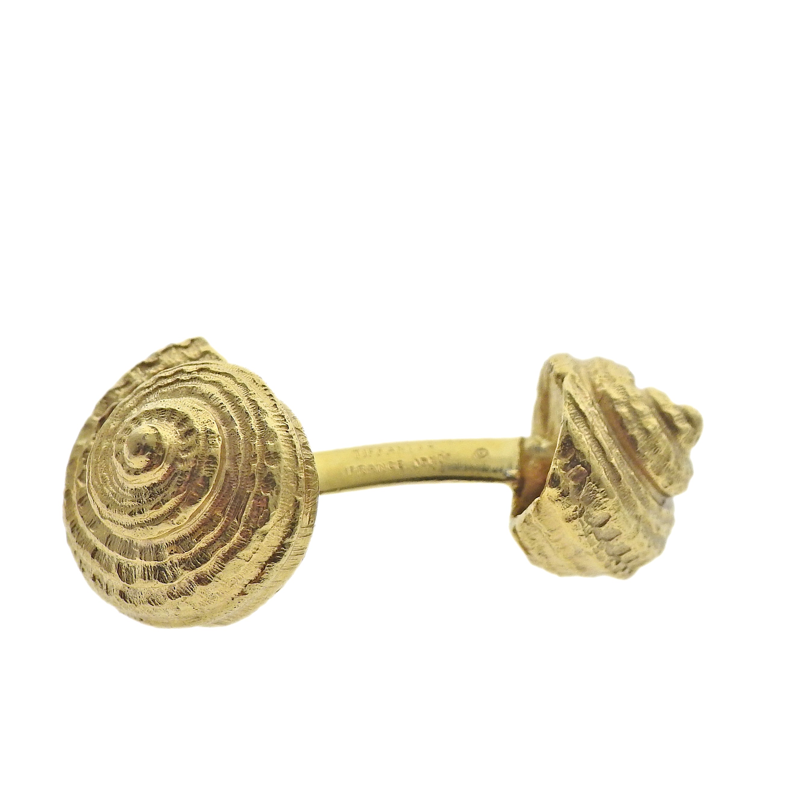 Vintage Tiffany & Co 18k Gold Seashell Cufflinks Stud Set