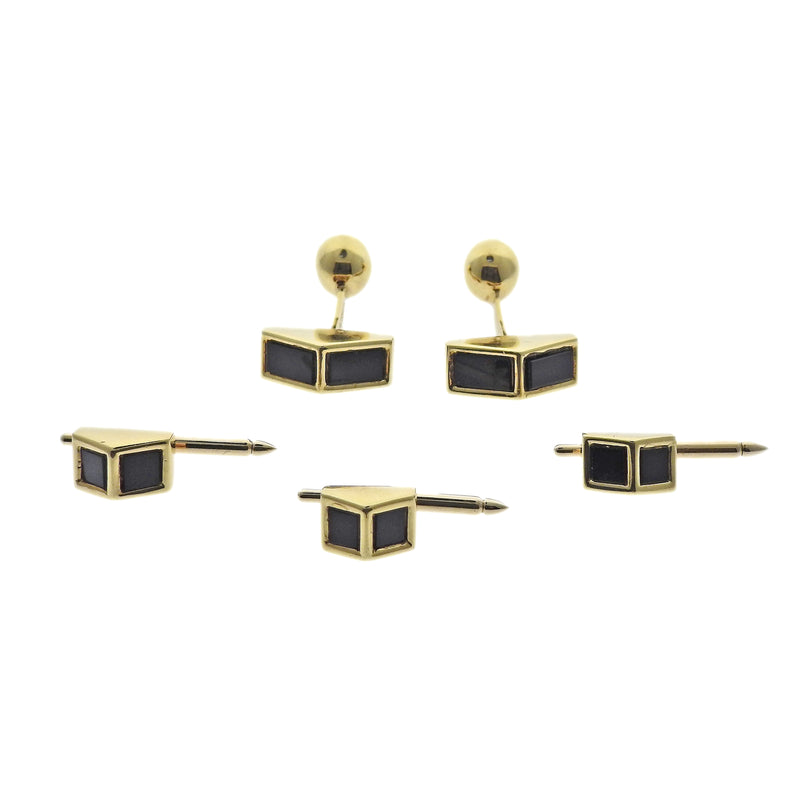 Vintage Tiffany & Co 18k Gold Onyx Cufflinks Stud Set