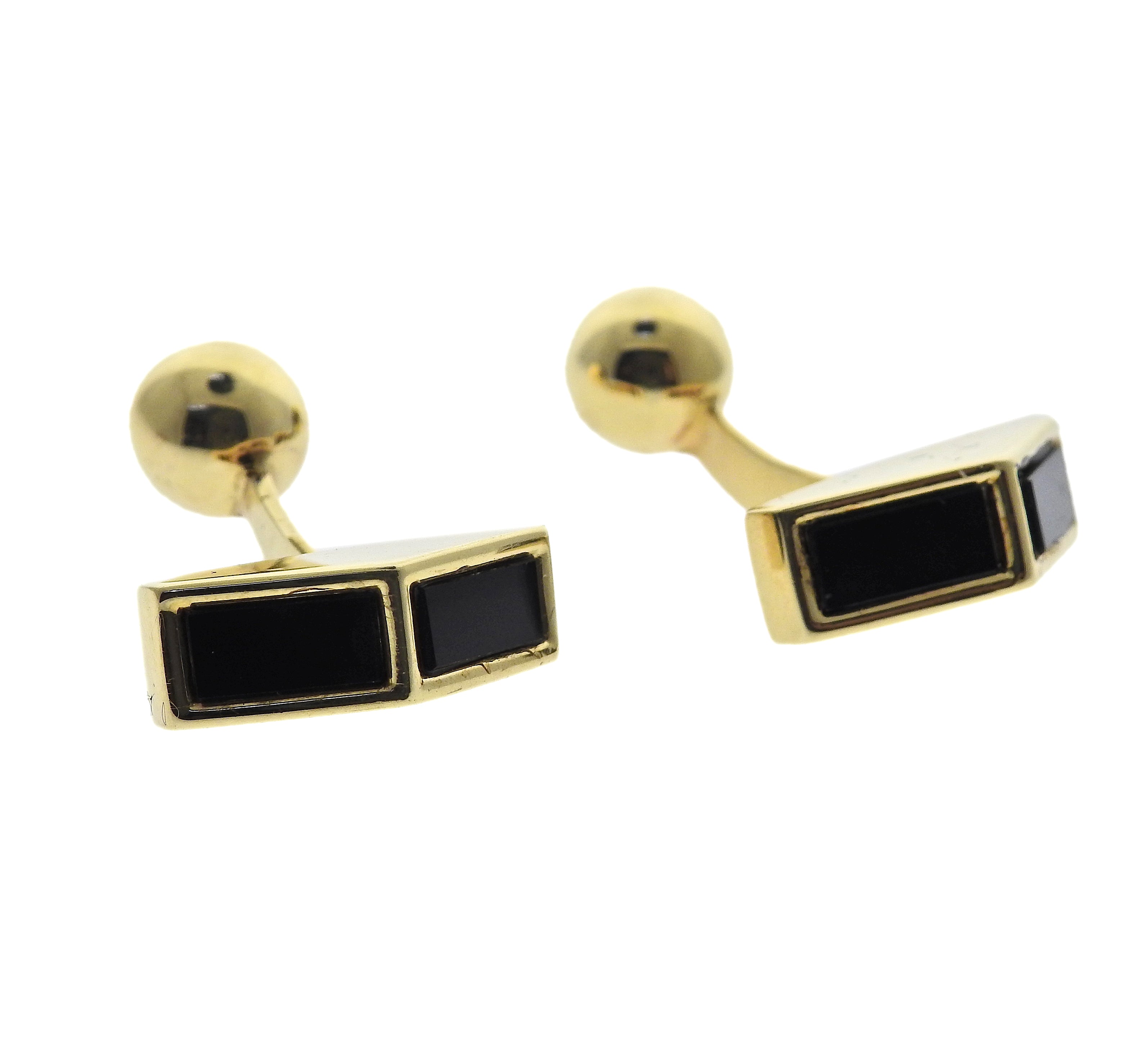 Vintage Tiffany & Co 18k Gold Onyx Cufflinks Stud Set