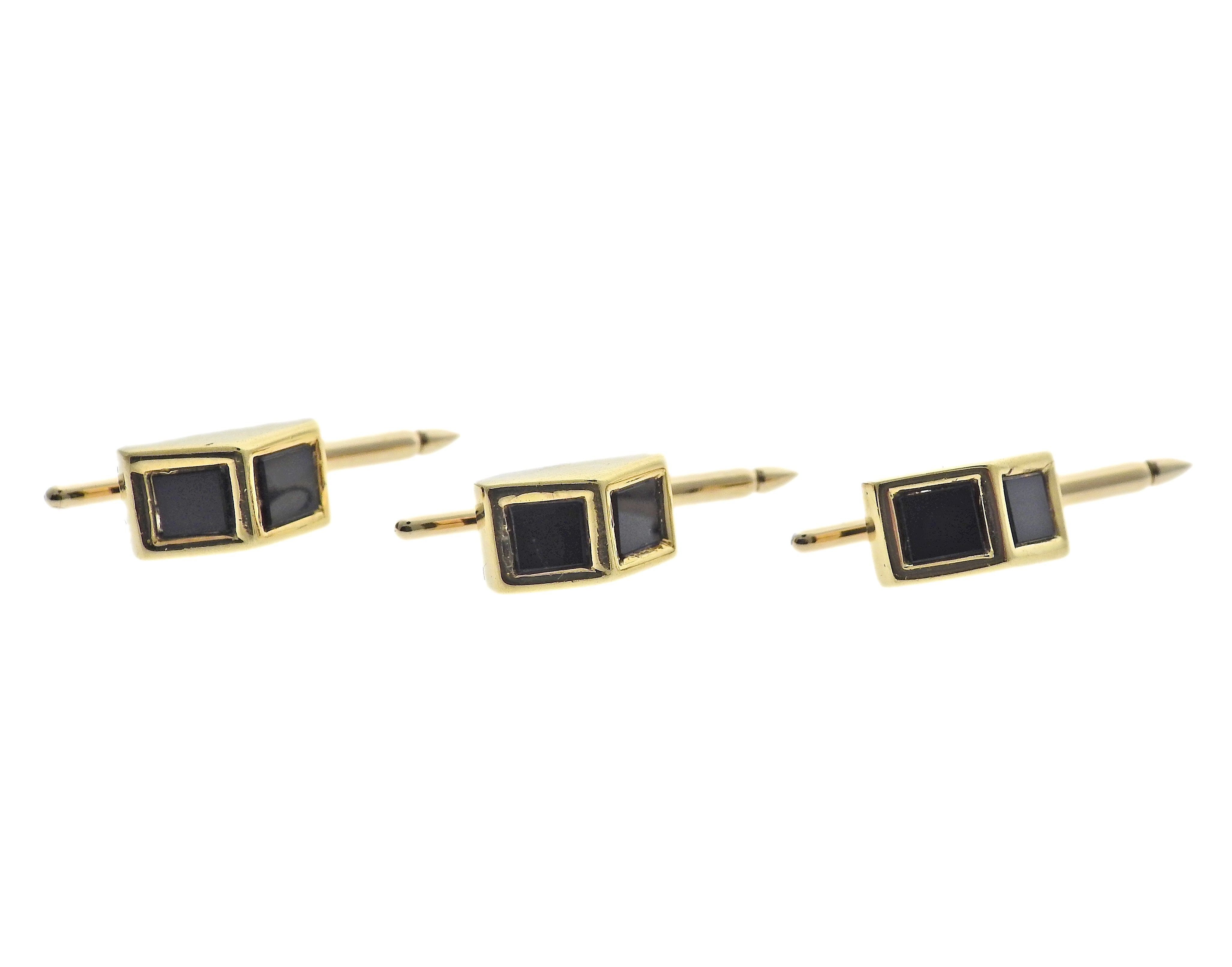 Vintage Tiffany & Co 18k Gold Onyx Cufflinks Stud Set