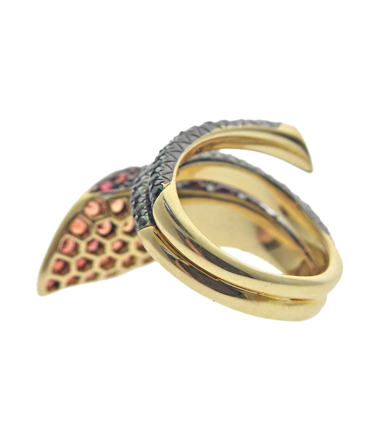 Asprey London Lily Sapphire Tsavorite 18k Gold Cocktail Ring