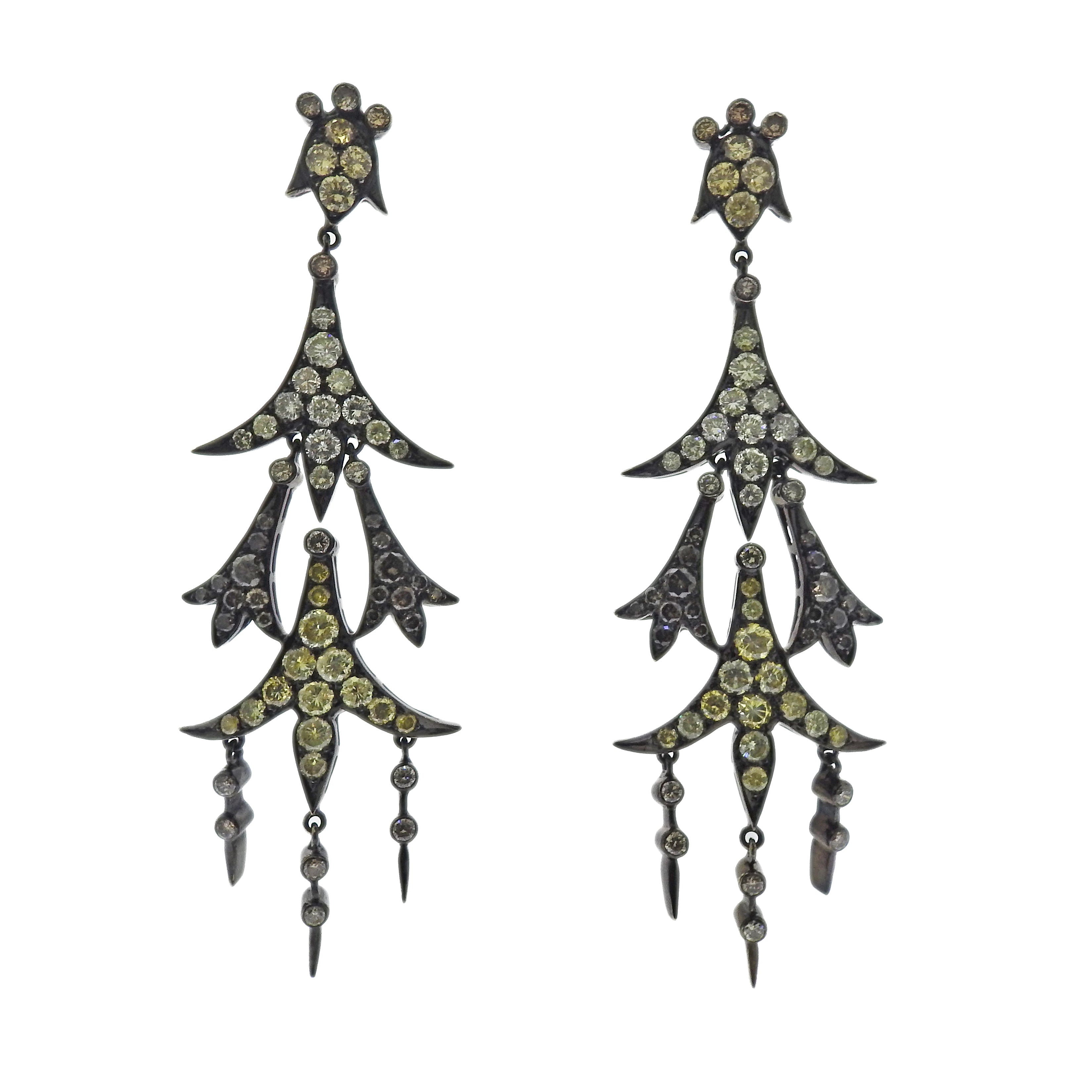 Fancy 6ctw Diamond Gold Chandelier Earrings