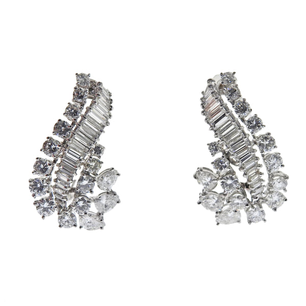 1950s Mid Century Platinum Diamond Earrings