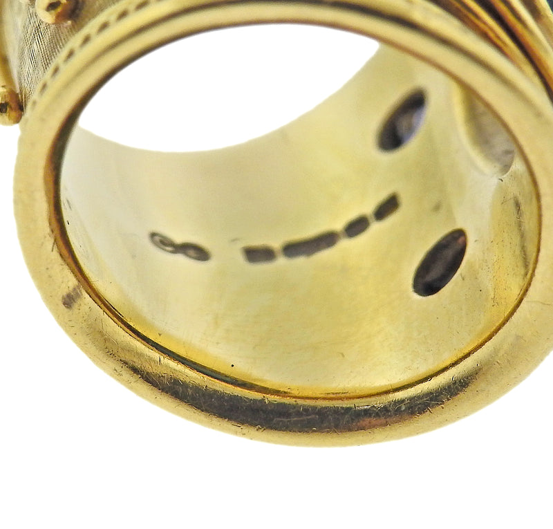 Elizabeth Gage Sapphire Green Tourmaline Cabochon Gold Band Ring