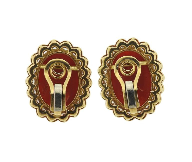 Oxblood Coral Diamond Gold Earrings - Oakgem.com