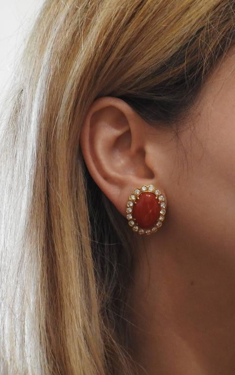 Oxblood Coral Diamond Gold Earrings - Oakgem.com