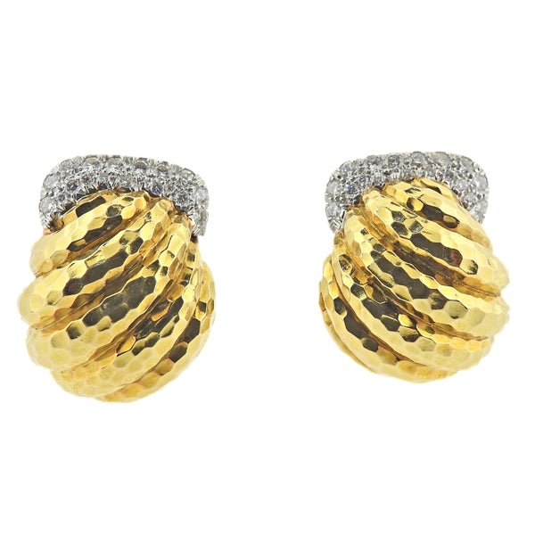 David Webb Diamond Gold Platinum Earrings
