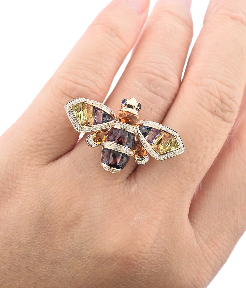 Bellarri Queen Bee Rose Gold Diamond Multi Gemstone Ring