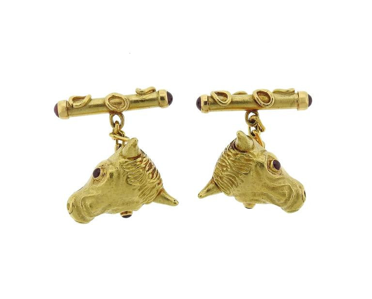 Andrew Grima Ruby Gold Bull's Head Large Cufflinks - Oakgem.com