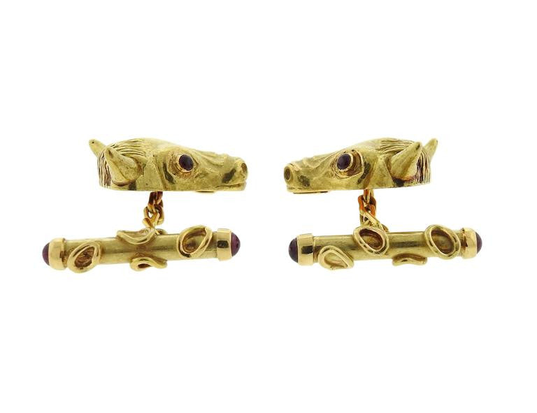 Andrew Grima Ruby Gold Bull's Head Large Cufflinks - Oakgem.com