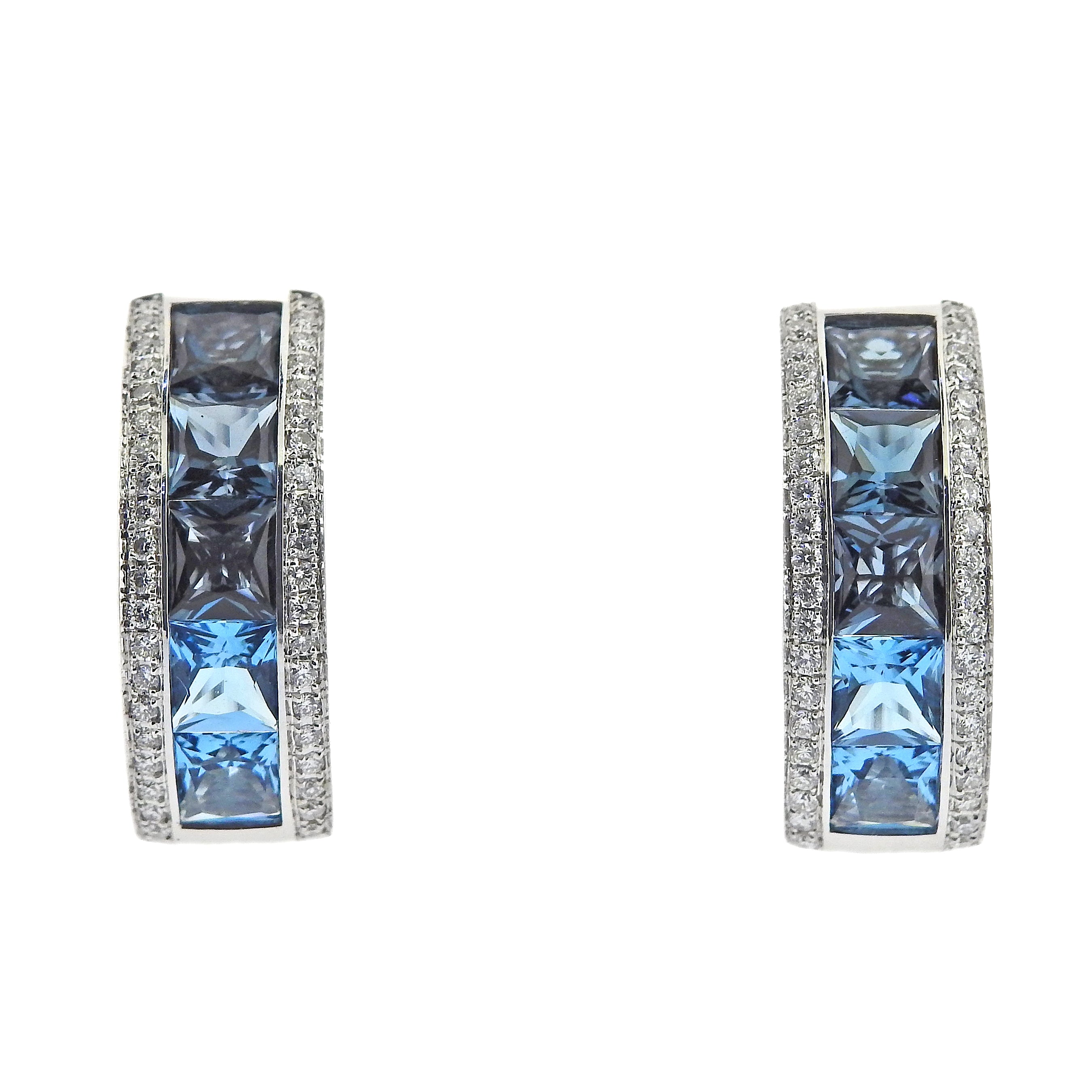 Bellarri Eternal Love Blue Topaz Diamond Gold Half Hoop Earrings