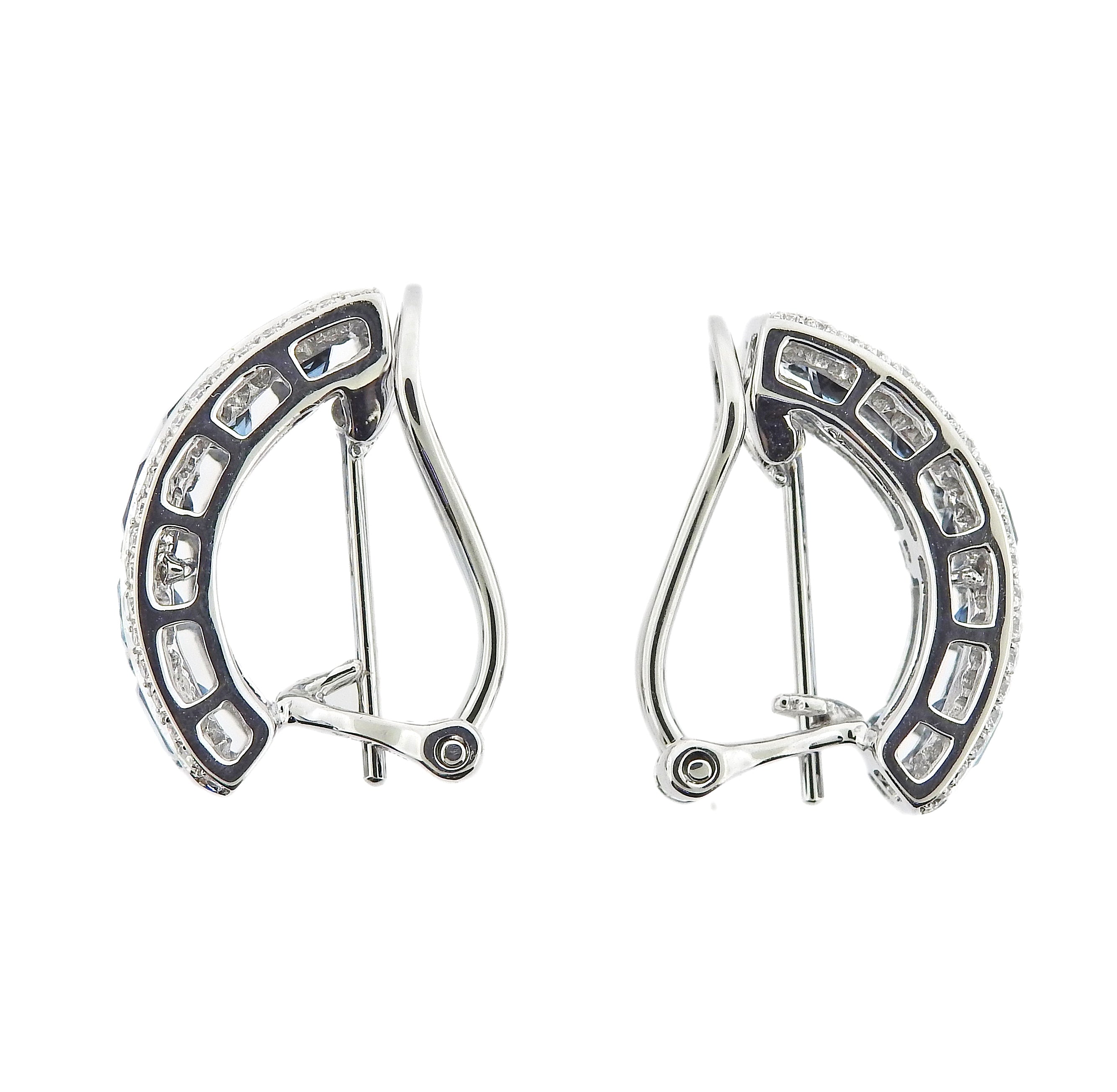 Bellarri Eternal Love Blue Topaz Diamond Gold Half Hoop Earrings