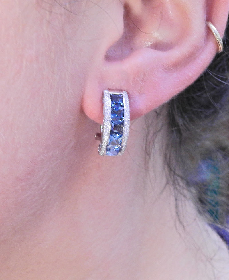 Bellarri Eternal Love Blue Topaz Diamond Gold Half Hoop Earrings