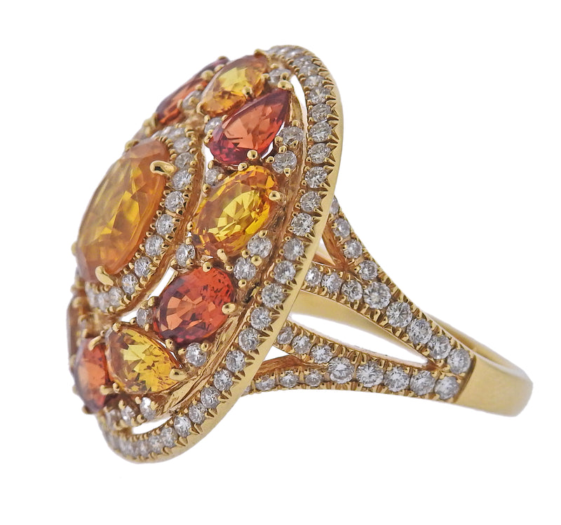 Bucherer Gold Diamond Citrine Sapphire Cocktail Ring