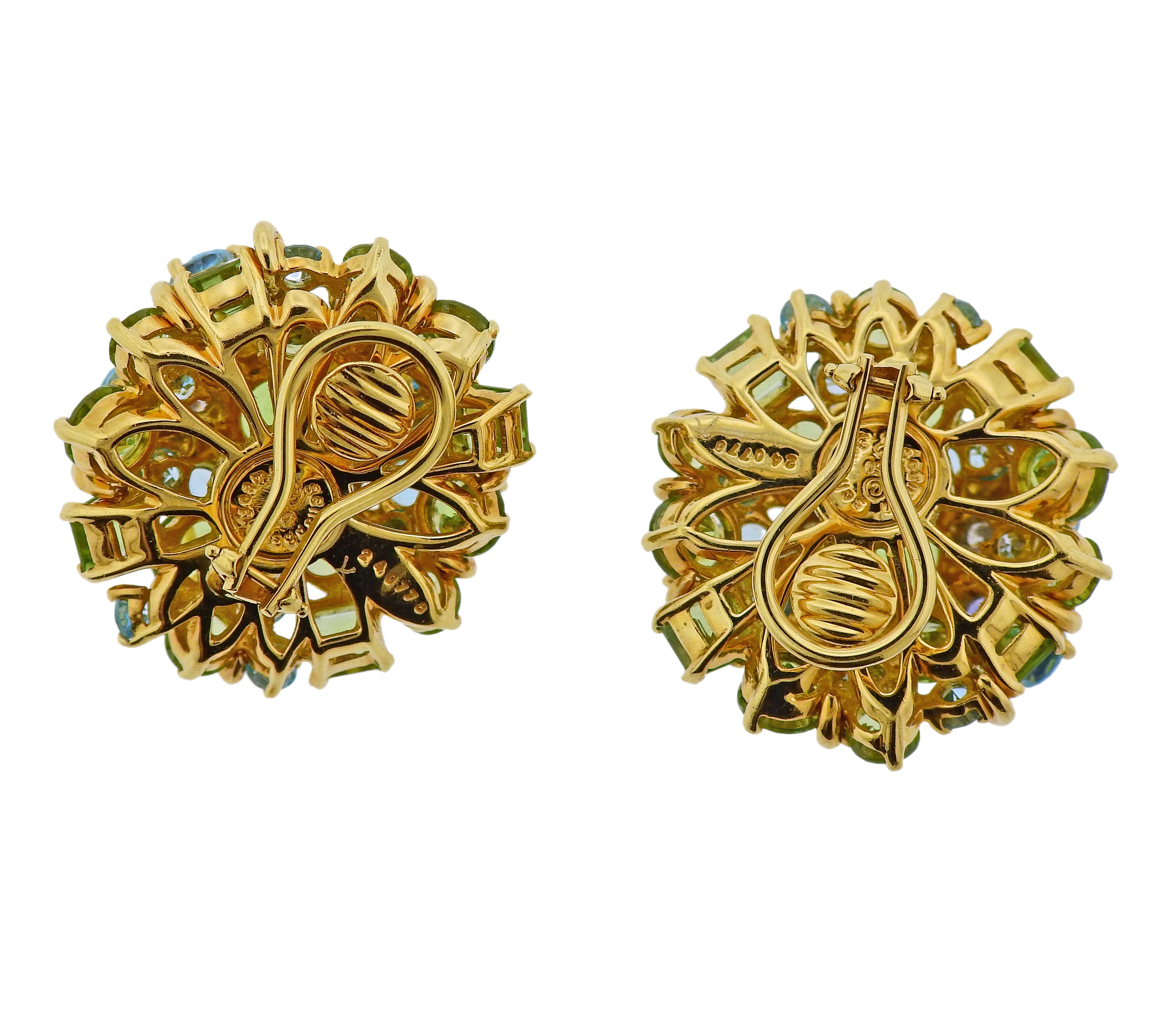 Seaman Schepps Diamond Aquamarine Sapphire Peridot Gold Earrings - Oak Gem
