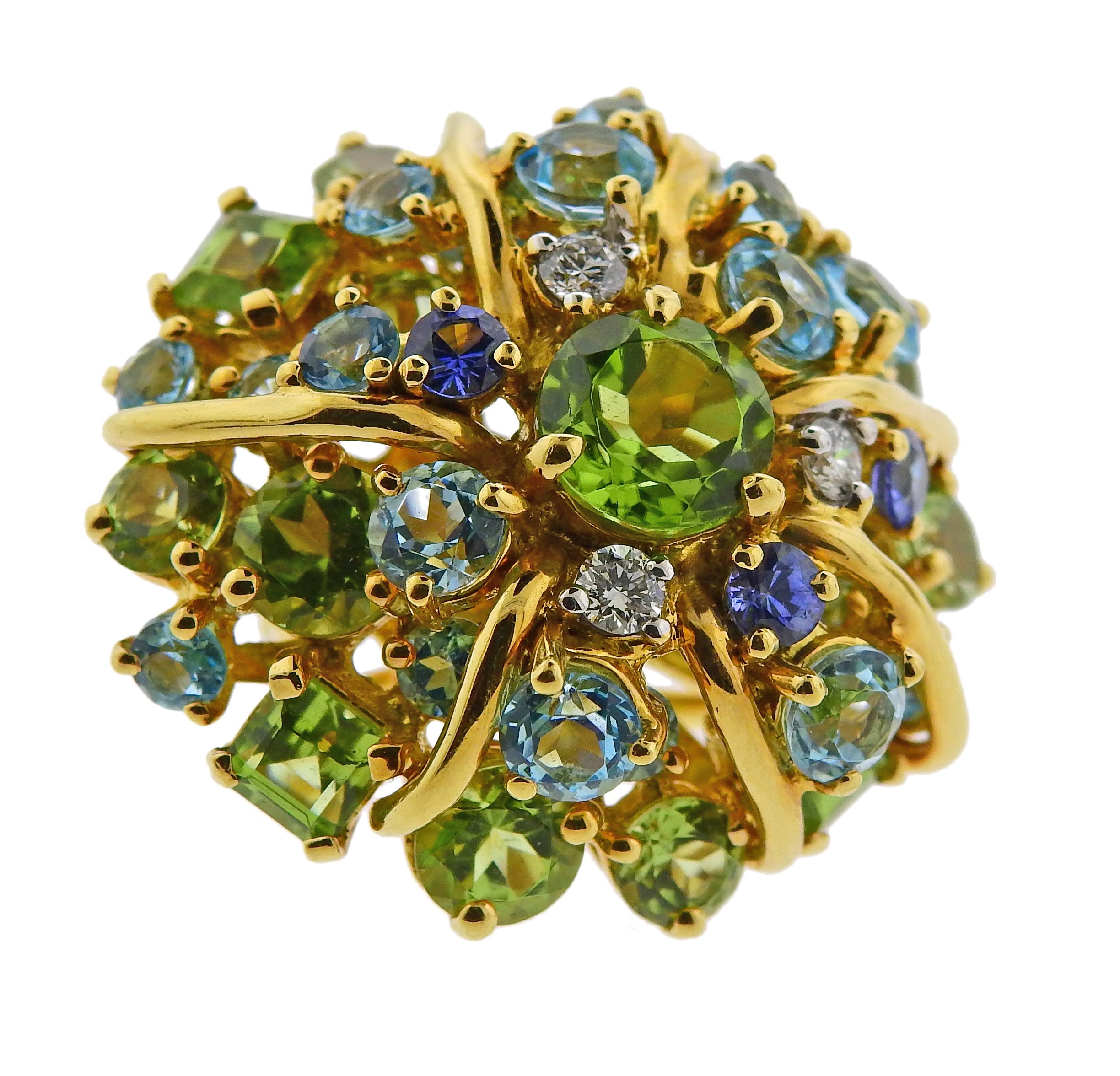 Seaman Schepps Diamond Aquamarine Sapphire Peridot Gold Earrings - Oak Gem
