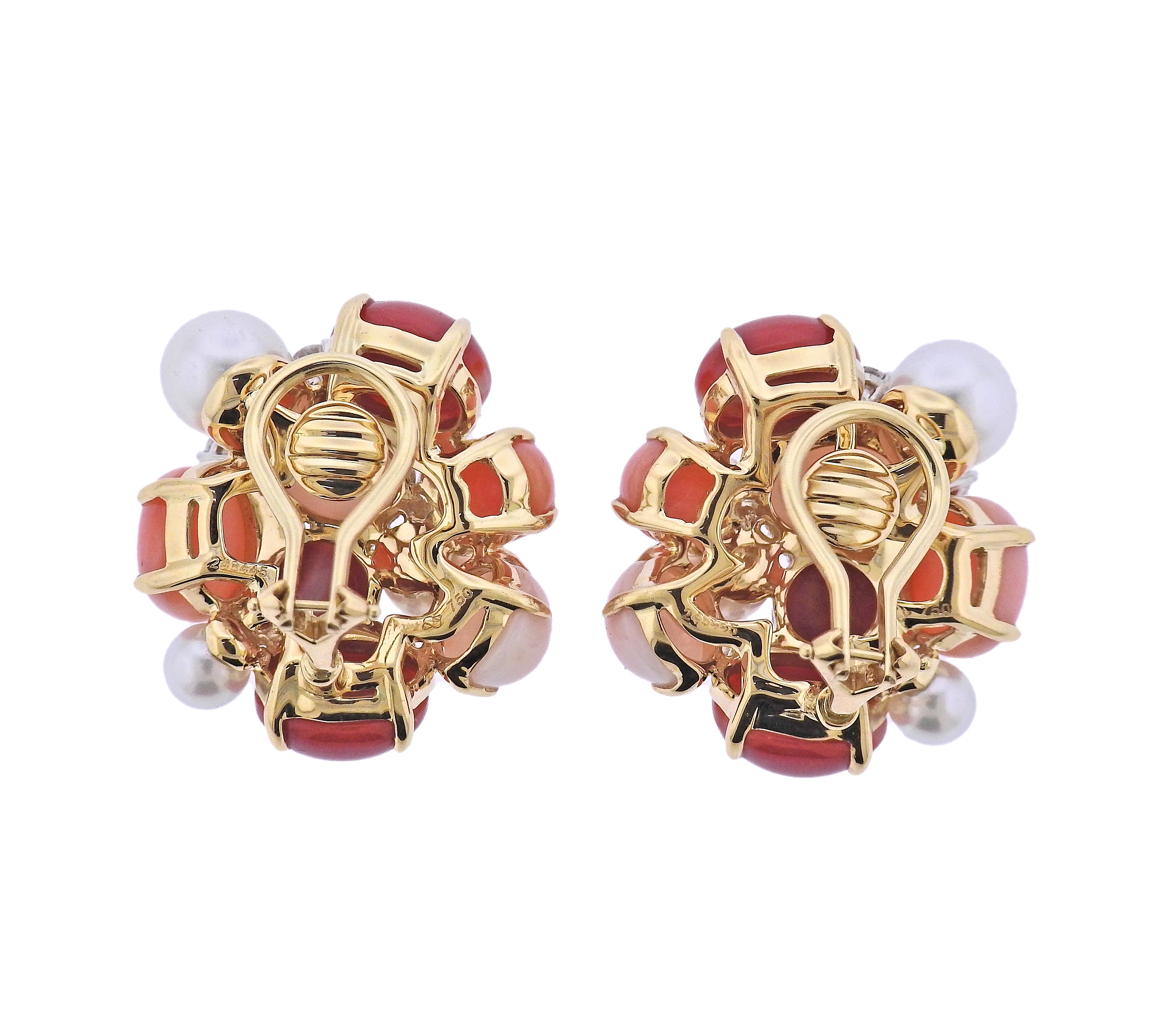 Seaman Schepps Large Bubble Coral Diamond Pearl Gold Earrings