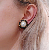 Trianon Pearl Onyx Diamond Ruby Gold Earrings - Oak Gem